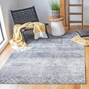 Amelia Rustic Tribal Distressed Area Rug, Grey/Ivory