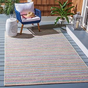 Ivory and Blue Indoor/Outdoor Area Rug, 5'3" x 7'6