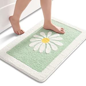 Light Green Daisy Bath Mat - Soft & Non-Slip