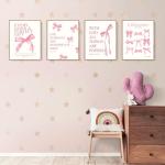 Pink Bow Wall Art Decor for Teen Rooms