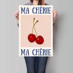 Funky Retro Cherry Wall Art Print for Room