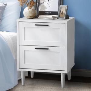 White Nightstand with 2 Drawers for Bedroom
