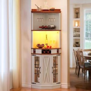 72" Tall Farmhouse Corner Wine Bar Cabinet