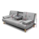 3-Seater Grey Sofa Bed with Cup Holders