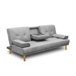 3-Seater Grey Sofa Bed with Cup Holders