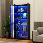 Dystler Tall Bookcase with LED Light and Doors