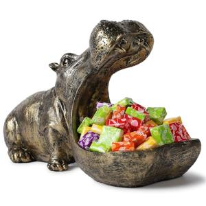 Whimsical Hippo Resin Statue and Candy Dish