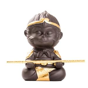 Chinese Purple Clay Kung Fu Tea Set with Monkey King Statue
