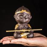 Chinese Purple Clay Kung Fu Tea Set with Monkey King Statue