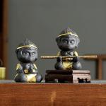 Chinese Purple Clay Kung Fu Tea Set with Monkey King Statue