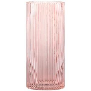 YANWE1 Pink Glass Vase, Glass Flower Vase, Ribbed Glass Vase, Pink Vase, Tall Cylinder Glass Vase for Centerpieces, Living Room, Bedroom, Dining Table, Office, Wedding, Bookshelf Decoration,10 Inches