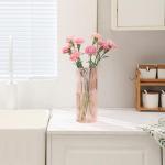 YANWE1 Pink Glass Vase, Glass Flower Vase, Ribbed Glass Vase, Pink Vase, Tall Cylinder Glass Vase for Centerpieces, Living Room, Bedroom, Dining Table, Office, Wedding, Bookshelf Decoration,10 Inches