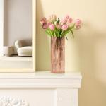 YANWE1 Pink Glass Vase, Glass Flower Vase, Ribbed Glass Vase, Pink Vase, Tall Cylinder Glass Vase for Centerpieces, Living Room, Bedroom, Dining Table, Office, Wedding, Bookshelf Decoration,10 Inches