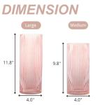 YANWE1 Pink Glass Vase, Glass Flower Vase, Ribbed Glass Vase, Pink Vase, Tall Cylinder Glass Vase for Centerpieces, Living Room, Bedroom, Dining Table, Office, Wedding, Bookshelf Decoration,10 Inches