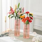 YANWE1 Pink Glass Vase, Glass Flower Vase, Ribbed Glass Vase, Pink Vase, Tall Cylinder Glass Vase for Centerpieces, Living Room, Bedroom, Dining Table, Office, Wedding, Bookshelf Decoration,10 Inches