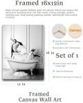 iHery Large Framed Funny Bathroom Wall Art Decor, Quality Canvas 12x16in Black and White Wall Art Pictures, Wood Penguin Bathing Animals Abstract Prints for Bedroom Kids Room 1 Pack