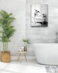 iHery Large Framed Funny Bathroom Wall Art Decor, Quality Canvas 12x16in Black and White Wall Art Pictures, Wood Penguin Bathing Animals Abstract Prints for Bedroom Kids Room 1 Pack