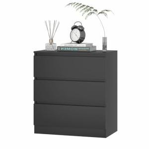 Ufurniture Bedside Table 3 Drawers English Nightstand Side Table for Bedroom Living Room Black