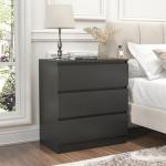 Ufurniture Bedside Table 3 Drawers English Nightstand Side Table for Bedroom Living Room Black
