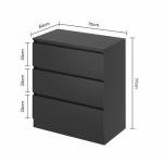 Ufurniture Bedside Table 3 Drawers English Nightstand Side Table for Bedroom Living Room Black