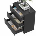 Ufurniture Bedside Table 3 Drawers English Nightstand Side Table for Bedroom Living Room Black