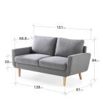 Zinus York 2-Seater Sofa in Grey Fabric