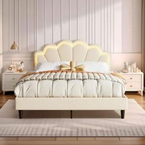 Elegant Queen Bed Frame with Floral Headboard