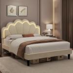 Elegant Queen Bed Frame with Floral Headboard