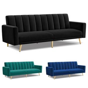 Alfordson Velvet Convertible Sofa Bed, Black