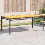 Stylish Black Outdoor Dining Table with Wood Top