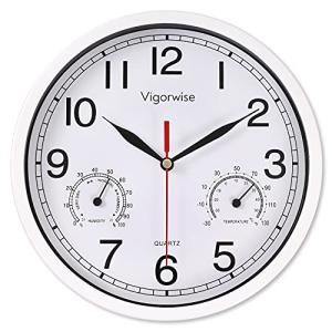 Vigorwise 8-Inch Silent Wall Clock with Humidity