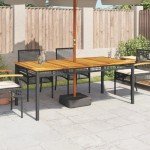 Stylish Black Outdoor Dining Table with Wood Top