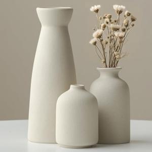 Set of 3 Distressed Ceramic Vases for Home Decor