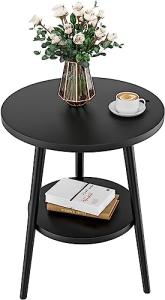 Stylish 2-Tier Round Coffee Table with Metal Frame