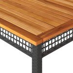 Stylish Black Outdoor Dining Table with Wood Top
