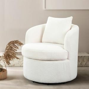 LEVEDE Beige Round Swivel Chair with Lumbar Pillow