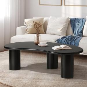 Oikiture Black Wooden Coffee Table for Living Room