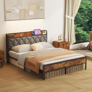 Queen Bed Frame with Storage & Charging Station