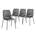 Set of 4 Grey PU Leather Dining Chairs