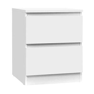 White Bedside Table with 2 Drawers and Storage