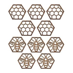 Set of 10 Honeycomb Wooden Bee Coasters