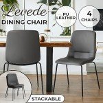 Set of 4 Grey PU Leather Dining Chairs