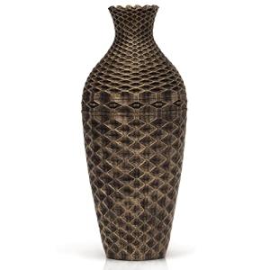 Diamond Pattern Handmade Flower Vase in Antique Brass