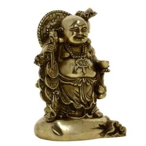Brass Smiling Buddha Statue - 6 Inches Tall