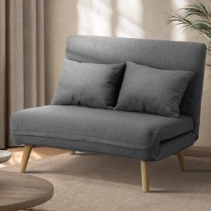 Grey Folding Sofa Bed with Cushions for Two