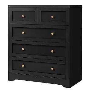 Alfordson Tallboy Dresser with 5 Drawers - Black