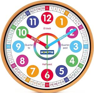 Colorful Kids Wall Clock - Silent and Educational