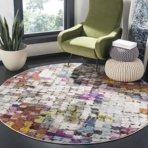 Cream and Rust Round Area Rug, 6'5