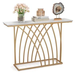 Gold Console Table with White Marble Top