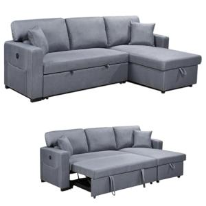 Dark Grey Modular Sofa Bed with USB Charging